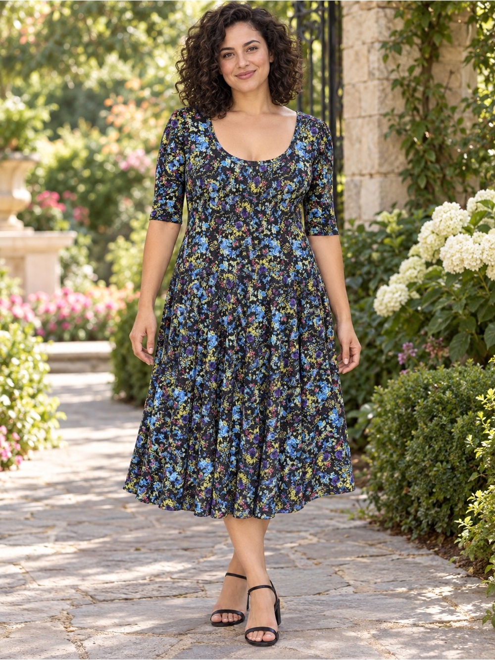 LuLaRoe Nicole Floral Scoop Neck Midi Dress